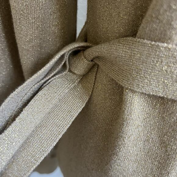 Victor Costa Vtg Cowl Neck Sweater Sz L Metallic Gold Tie Waist Knit Top L/S - Picture 3 of 7